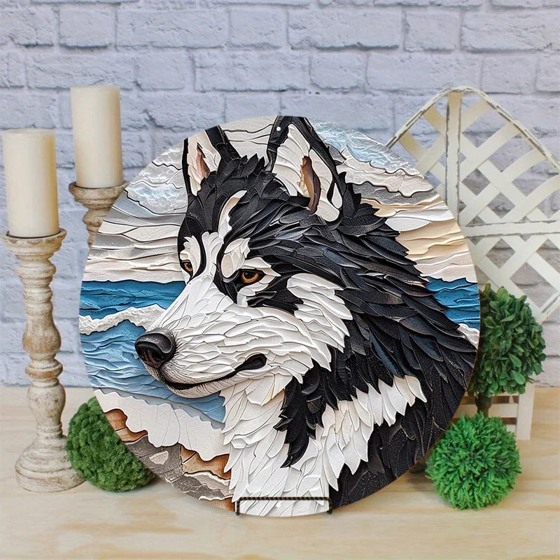 Black/White Huskies Decorative Aluminum Picture