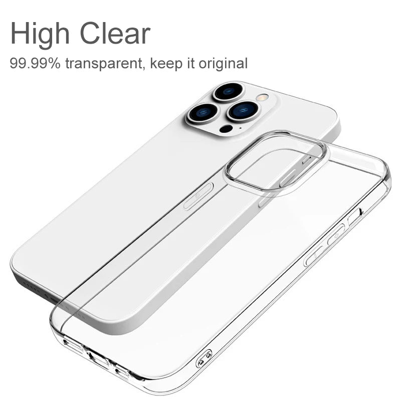 Ultra Thin Clear Silicone Case For iPhone 16 15 14 13 12 11 Pro Max Mini XR XS 7 8 Plus SE 2020 2022 Transparent Soft Back Cover