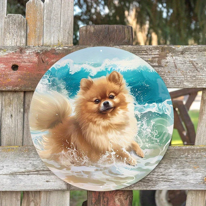 Cute Dog Gift Mask Theme Round Aluminum Metal Sign Art Decorative Plates for Club Bar Cafe Yard Home Office Gift for Dog Lovers