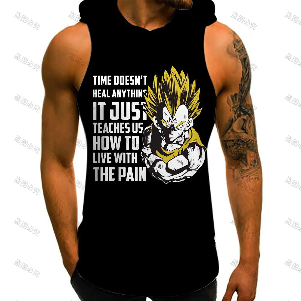 Dragon Ball Z Super Saiyan Vest With Hood Goku Men Tank Top Anime Men's Clothes Trend Streetwear New Sleeveless Vests Fashion