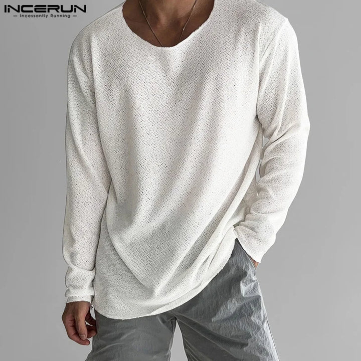 Men's Casual T Shirt O-neck Long Sleeve Solid Color Breathable Men Clothing Streetwear 2024 Fashion Male Shirts S-5XL INCERUN