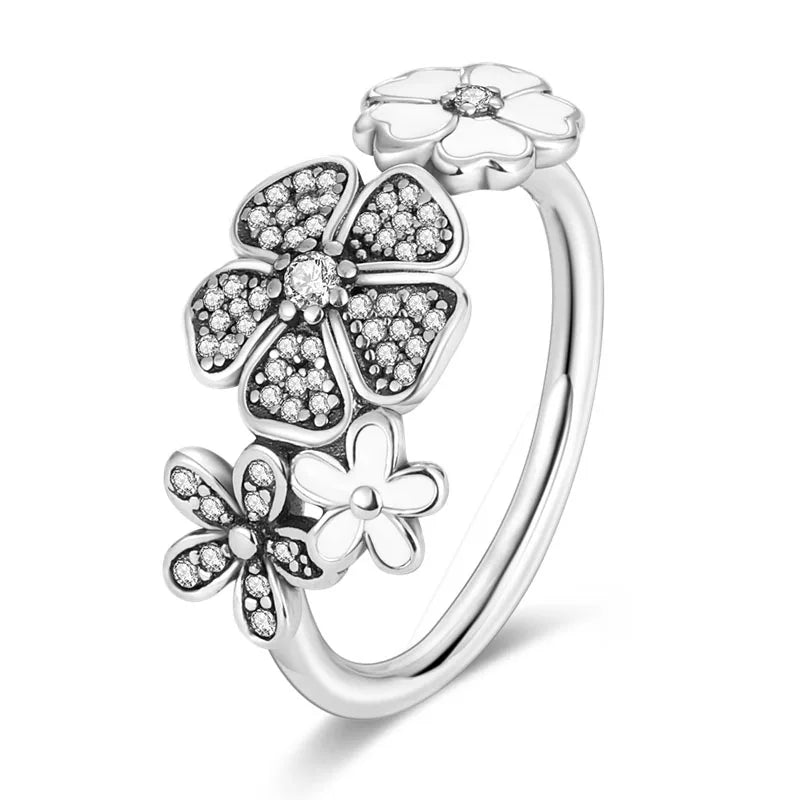 Silver Plated Women Luxury Stackable Ring Real Infinite Flower Daisy Fine Jewelry Rings For Engagement Weddling Party