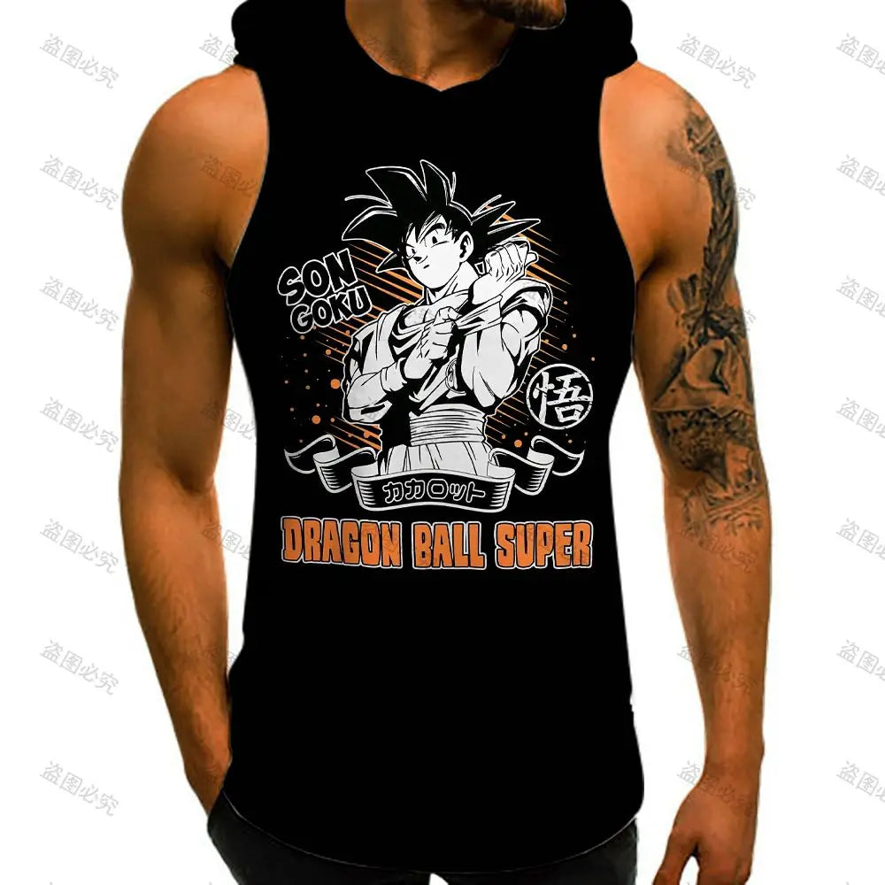 Vest With Hood Goku Dragon Ball Z Gym Clothing Men Fashion Sleeveless Vests New Men's Clothes Streetwear Harajuku Style 2022