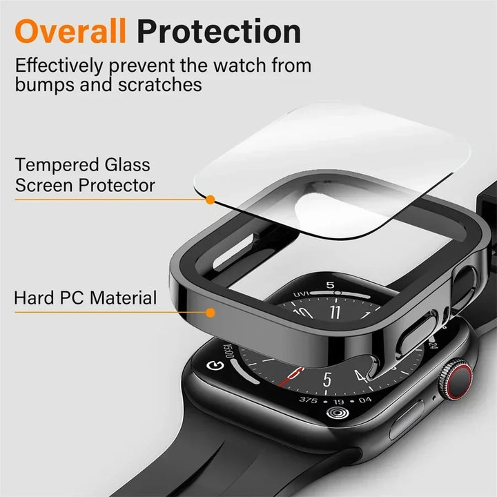 Glass+cover For Apple Watch case series 9 8 7 6 5 4 se 44mm 40m 41mm 45mm Straight Edge Screen Protector apple watch accessories