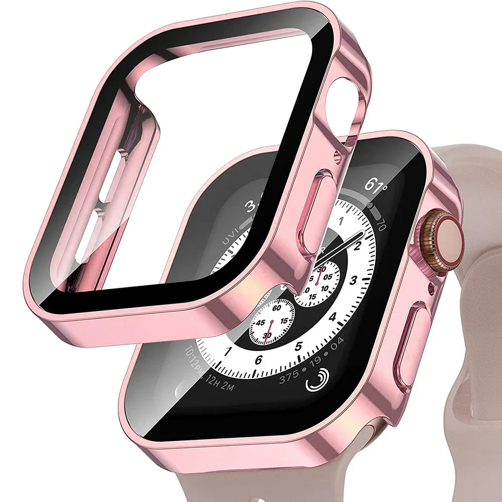 Tempered Glass+Case For Apple Watch band ultra2 44 mm 40mm PC Edge Screen Protector cover iWatch series 9 8 7 6 5 4 se 41mm 45mm