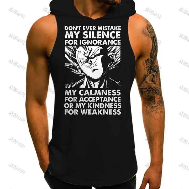 Dragon Ball Z Super Saiyan Vest With Hood Goku Men Tank Top Anime Men's Clothes Trend Streetwear New Sleeveless Vests Fashion