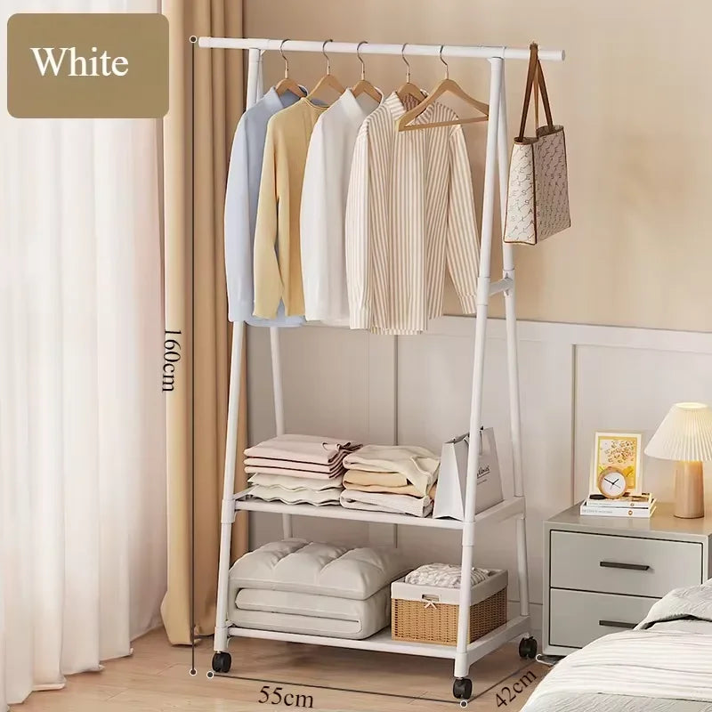 Floor-Standing Coat Rack Triangle Pulley Clothes Racks With Wheels Bedroom Living Room Furniture Hangers Rolling Clothes Rack